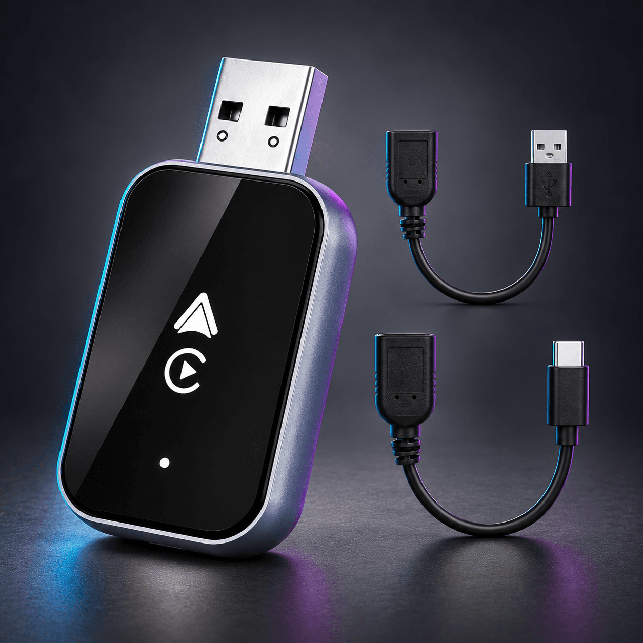 Adaptador USB para CarPlay e Android Auto com cabos