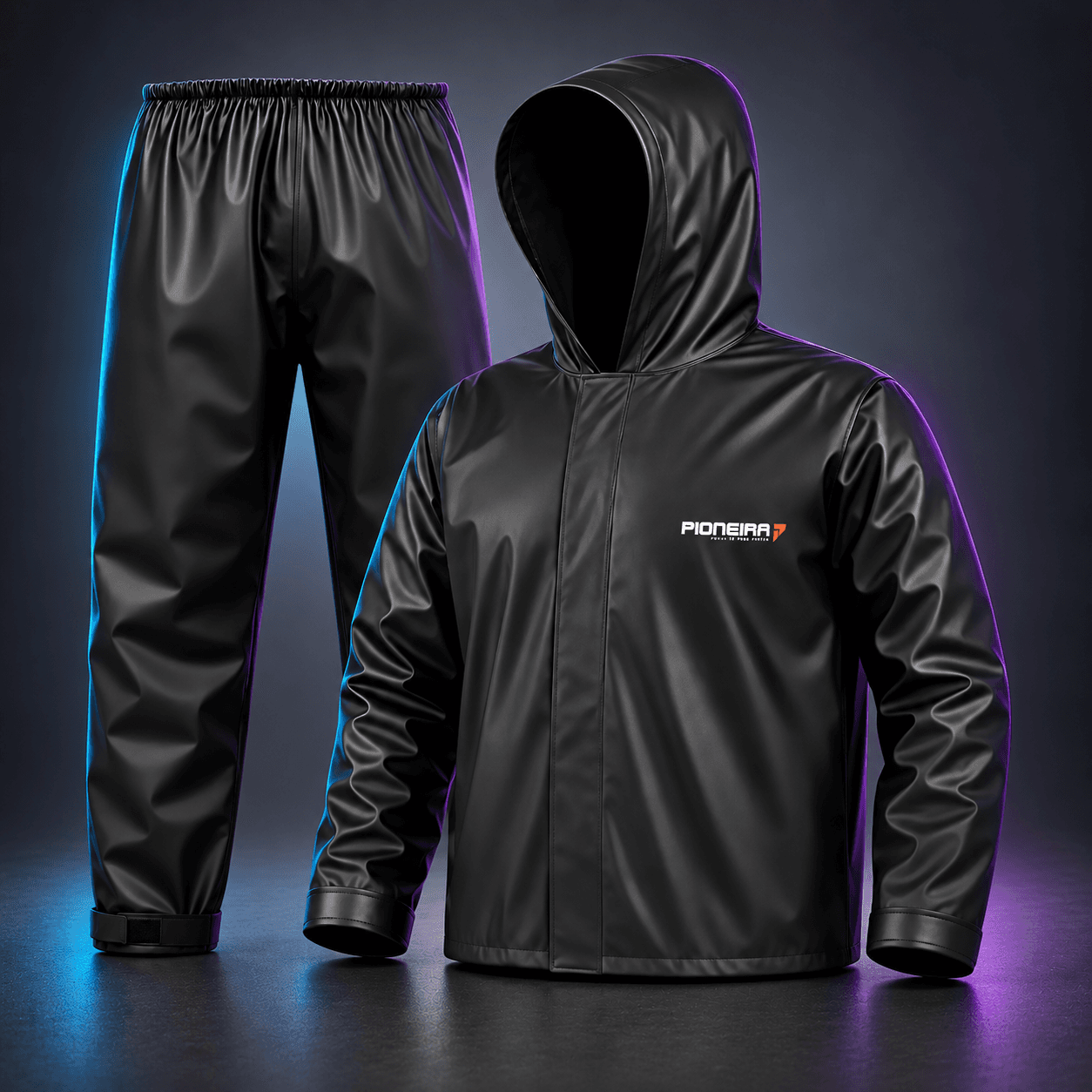 Conjunto impermeável Pioneira preto, com jaqueta e calça